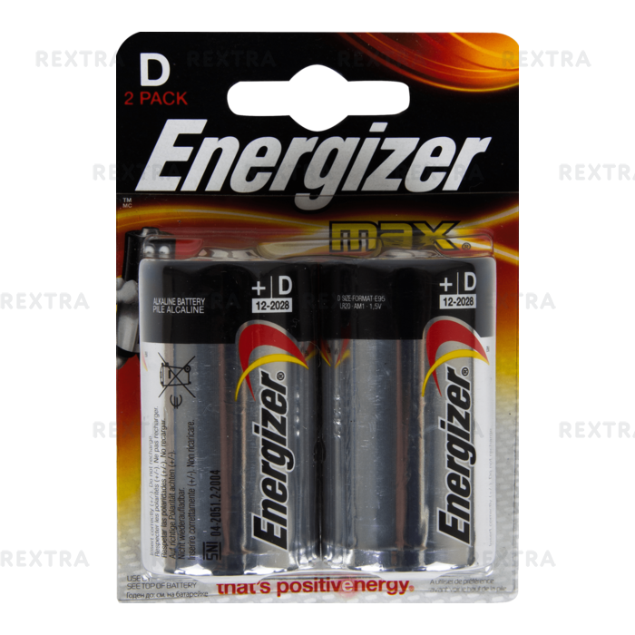 Батарейка алкалиновая Energizer Max D/LR20, 2 шт.