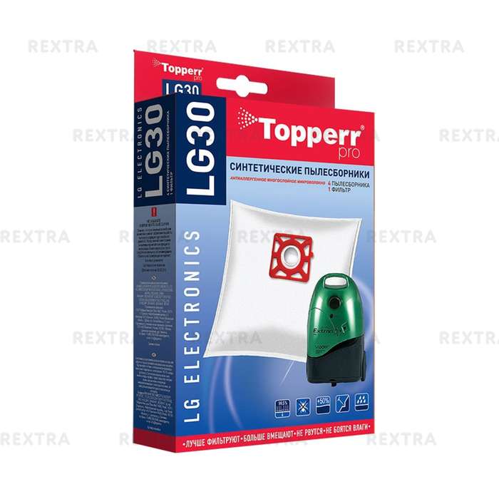 Пылесборники Topperr LG 30 4шт + фильтр для пылесосов LG, Tefal, Rowenta, Scarlett