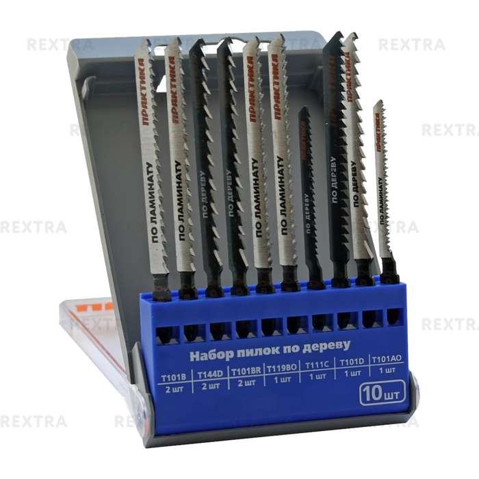 Набор пилок для лобзика ПРАКТИКА по дереву 7 типов ПРОФИ 640-483 10шт кассета