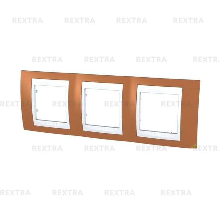 Рамка для розеток и выключателей Unica, 3 поста, цвет оранжевый/белый