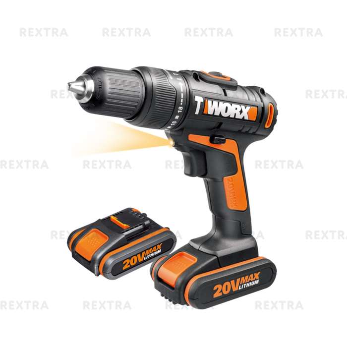 Дрель-шуруповерт аккумуляторная Worx WX371.1, 20 В Li-ion 2x2 Ач