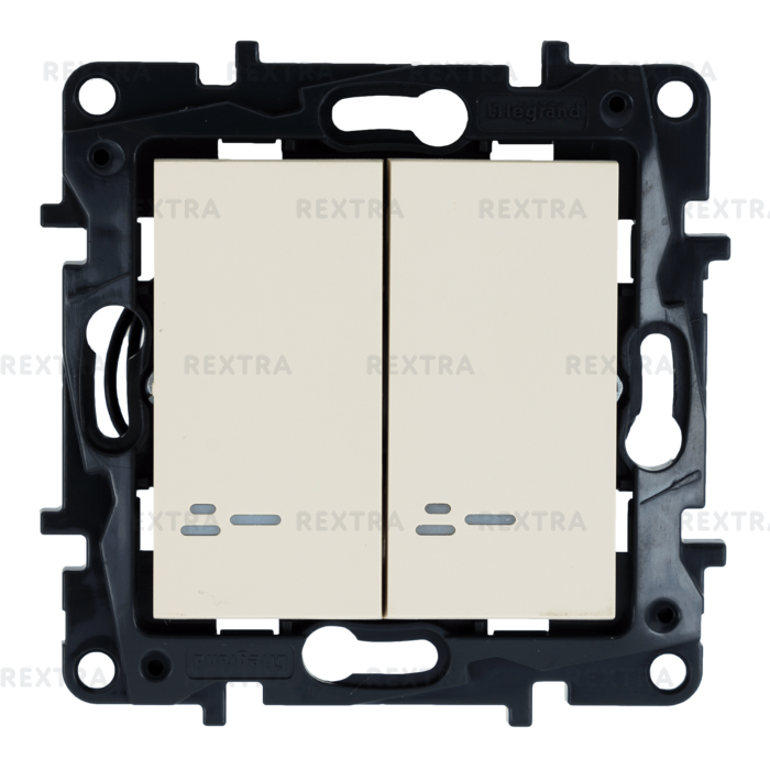 Выключатель Legrand «Structura», 2 клавиши, с подсветкой, цвет слоновая кость