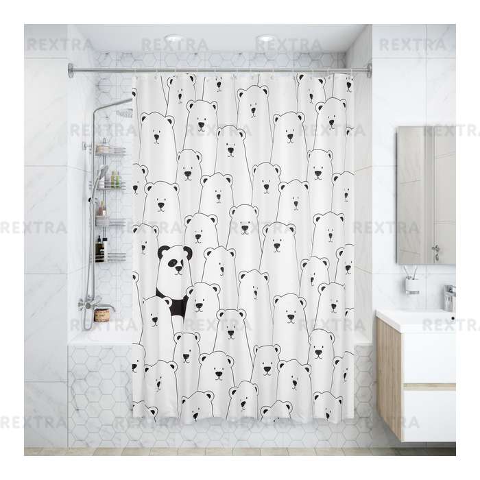 Штора для ванны Panda 180x200 см, полиэстер, цвет белый