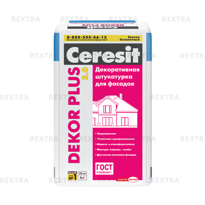 Декоративная штукатурка для фасадов Ceresit Dekor Plus, 25 кг