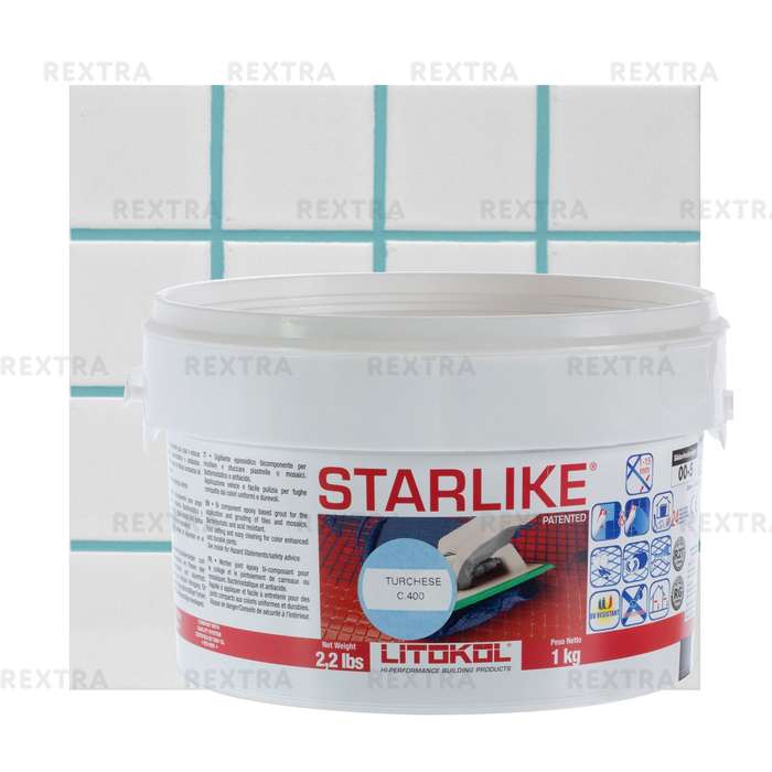 Затирка эпоксидная Litochrom Starlike C400, 1 кг, цвет бирюзовый