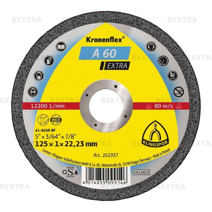 Отрезной круг Klingspor Kronenflex Extra A 60 EX, прямой, 125 x 1 мм, 25 шт, 262937 25 шт