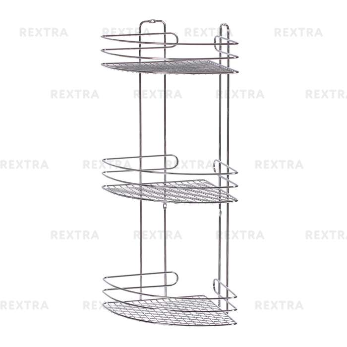 Полка для ванной комнаты трехъярусная угловая, цвет хром