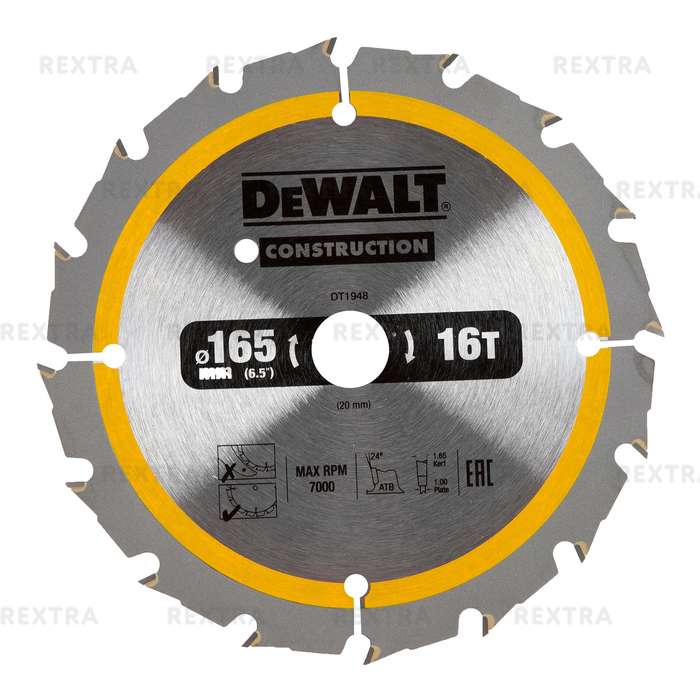 Диск пильный по дереву с гвоздями 165х20 мм DeWalt DT1948, 16 Т