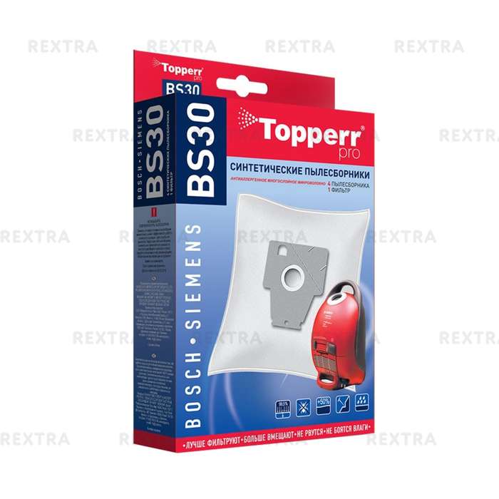 Пылесборники Topperr BS 30 4шт + фильтр для пылесосов Bosch, Siemens