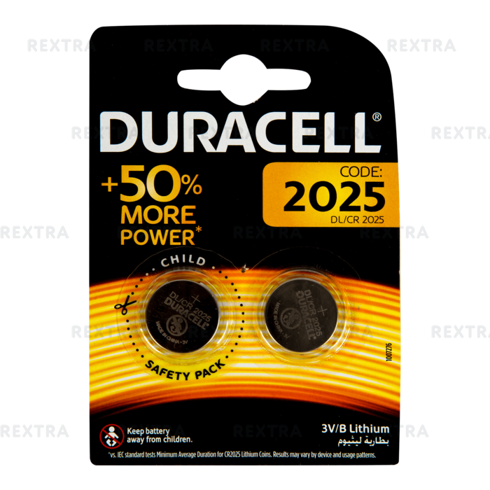 Батарейка литиевая Duracell CR2025, 2 шт.