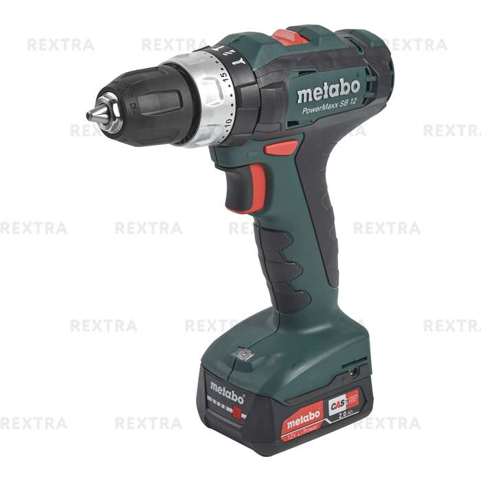 Дрель-шуруповерт аккумуляторная ударная Metabo PowerMaxx SB, 12 В Li-ion 2х2 Ач